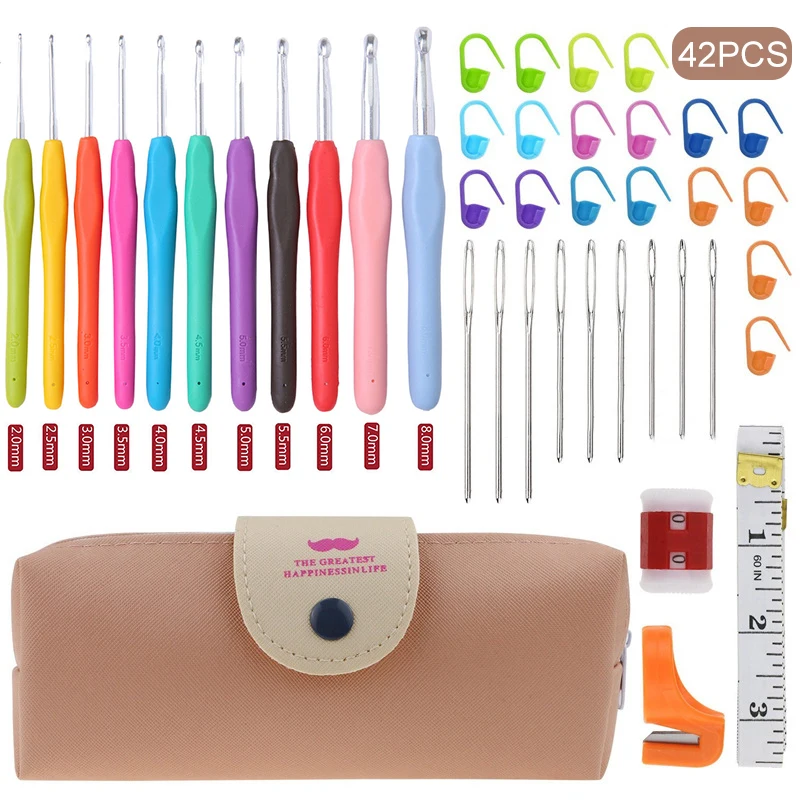 Hot Sale 42pcs/set Crochet Knitting Needles Soft Handle Crochet Hooks DIY Yarn Craft Weave Tools Kit Knitting Accessories
