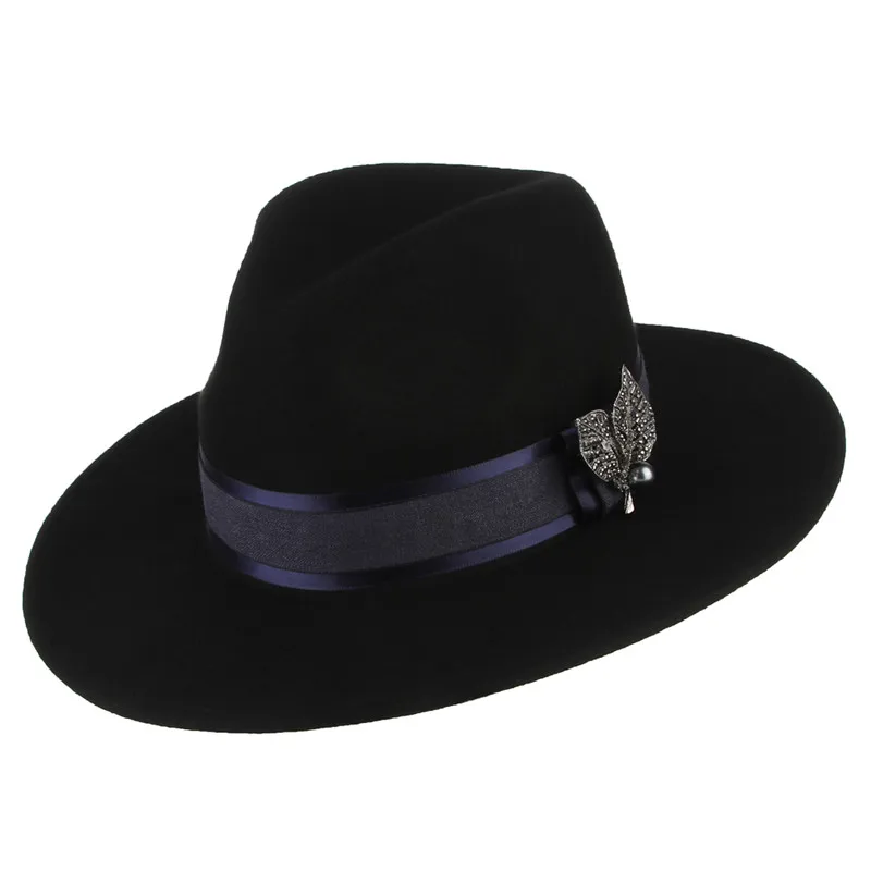 Classical Fedoras Hats For Women Pure Wool Felt Hat Lady Elegant Solid