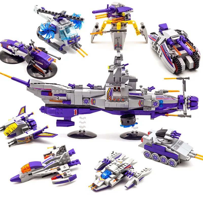 

New 683 pcs 8 in 1 Space War 1402 Warship Military Building Blocks Sets Assembly Children Educational Toys Christmas Kids Gift