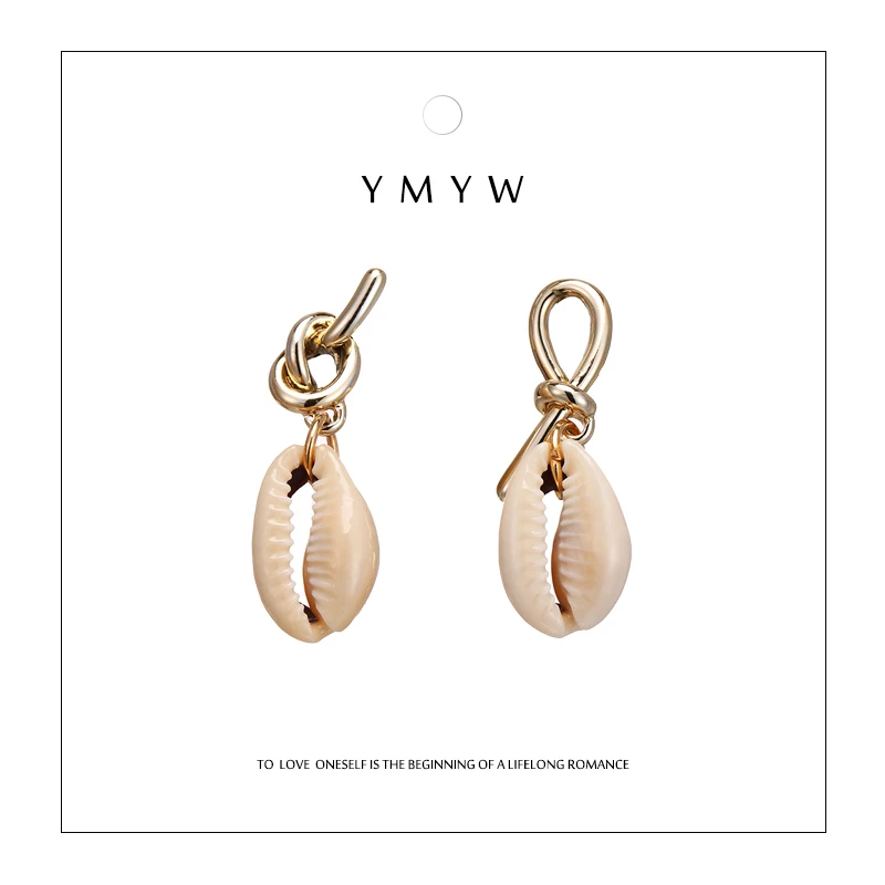 

YMYW Fashion Personalized Natural Shell Dangle Earrings Copper Knot Asymmetry Earrings for Women Jewelry 2019 Aretes De Mujer