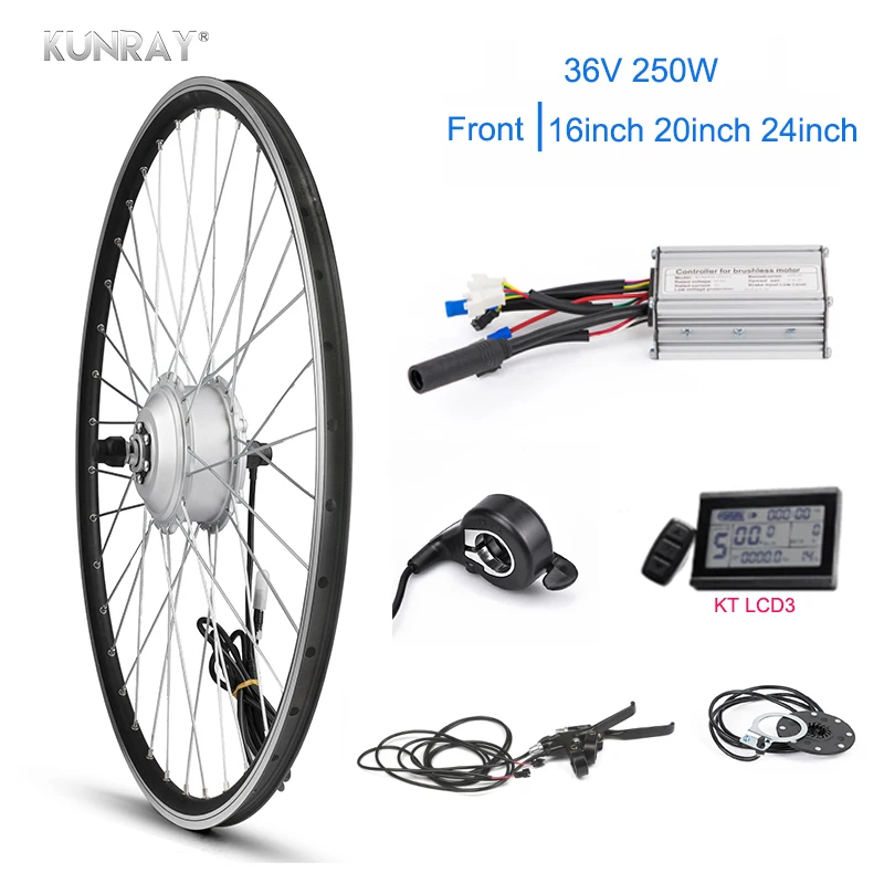 Flash Deal KUNRAY Electric Bike Conversion Kit 26 inch Bicycle Brushless Gear MTB Bike Motor 36V 250W Front Motor Wheel Kunteng LCD Display 1