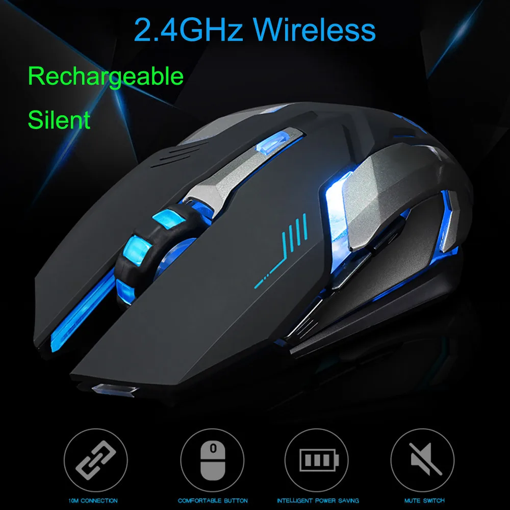 

EPULA Master Game Wireless Mice Rechargeable X7 Wireless Silent 7 Color LED Backlit USB Optical Ergonomic 800/1200/1600DPI Mice