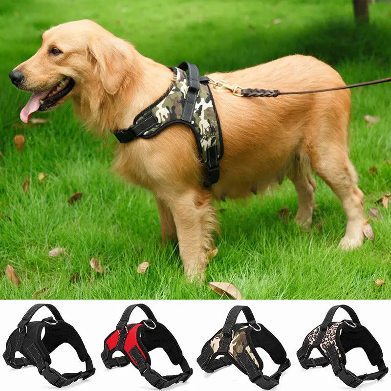 Adjustable Nylon Pet Dog Harness Camo Collar Hand Strap Walking