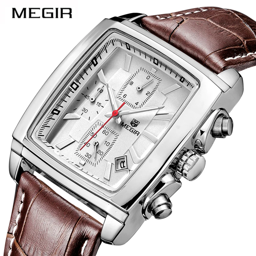 

Men's Quartz Watch Leather Top Brand Megir Men Sport Luminous Wristwatch Chronograph Wrist Watches Relojes Masculino