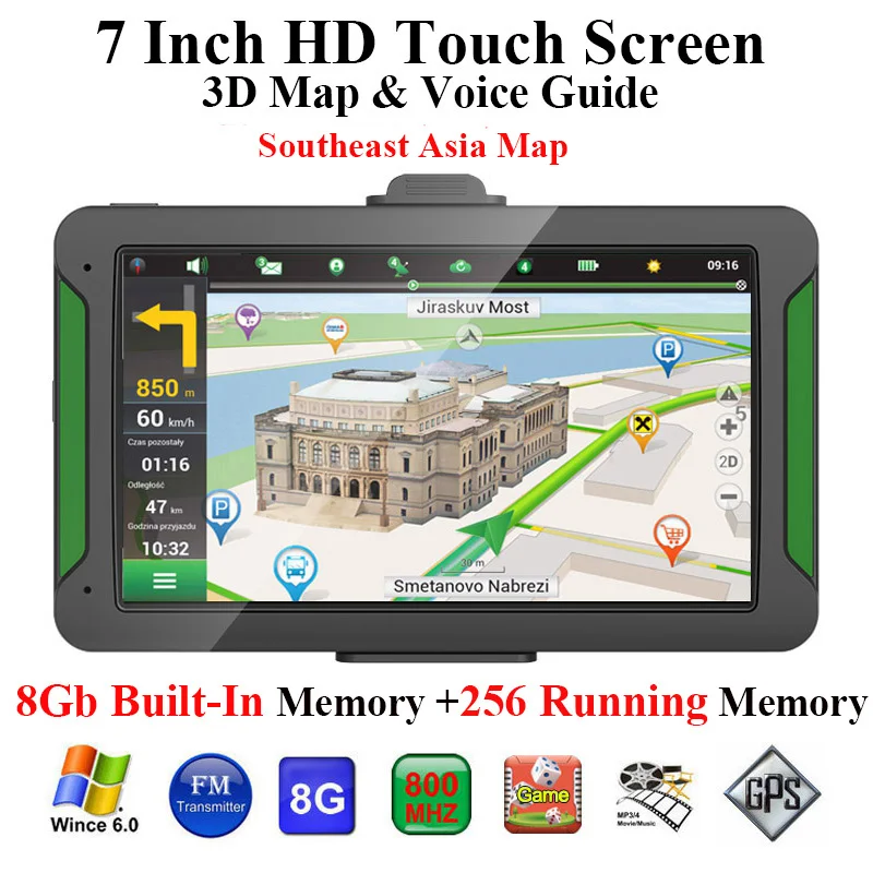 

Car Gps Navigator 7 Inch Hd Press Screen 8Gb Built-In Memory +256 Running Memory Driving Navigation Southeast Asia Map