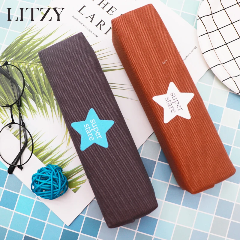 

School Pencil Case for Girls Boys Star Pencil Case Canvas Stationery Black Pencil Bag Big Pen Box School Supplies estojo escolar