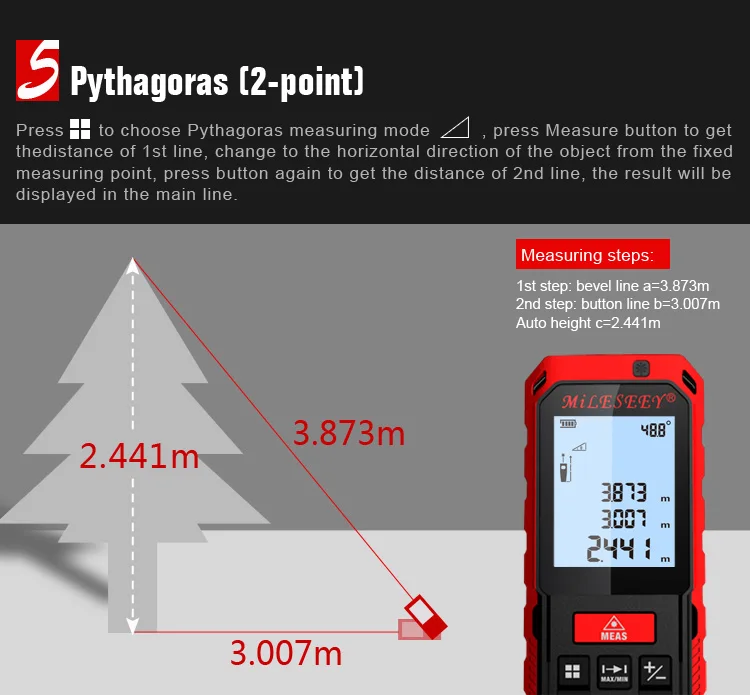 Новинка, Mileseey S7 S2, 50 м, Bluetooth, лазерный дальномер, ручной цифровой лазерный дальномер, дальномер, измеритель