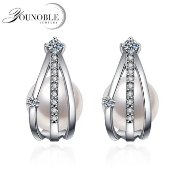 

Fashion Natural Freshwater Pearl Earring Women,925 Silver Earring With Round Pearl Girl Birthday Gift