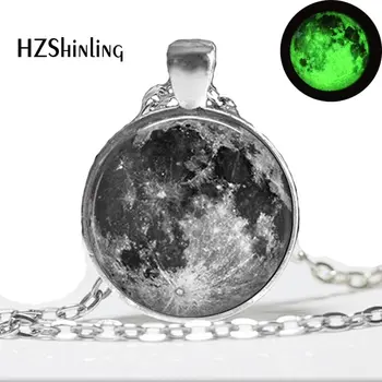 

Glowing Moon Necklace,Full Moon Necklace Space Picture Pendant Glow Galaxy Jewelry,Space Glow in the dark Necklace