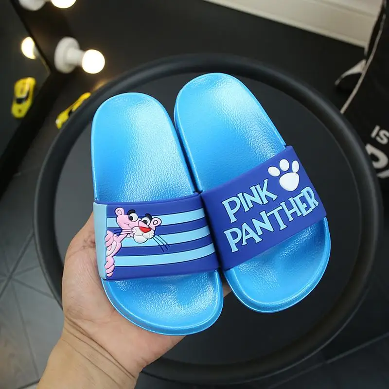 Летние детские тапочки для девочек; домашние тапочки; детские сандалии; модные домашние шлепанцы для мальчиков; детская повседневная обувь в Корейском стиле с милыми животными - Цвет: Blue