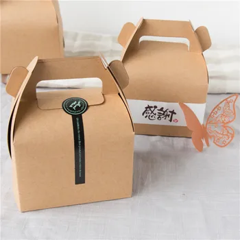 

200pcs Cake Box Bakery Boxes muffin biscuits hand packing mousse dessert Cake Kraft Paper Boxes with Handle wen4311