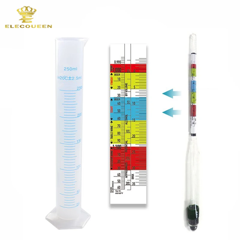 3 Ölçekli Yapma Üçlü Ölçek hidrometre Hidrometre & bira ve şarap için 250 ML Mezun Silindir Test, ev bira