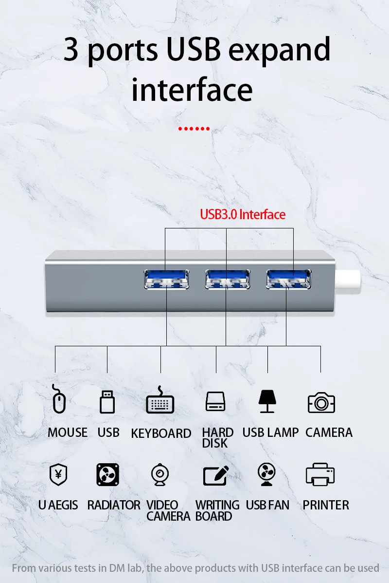 Тип C 3 порта USB3.0 высокоскоростной концентратор с 1000 Мбит/с ethernet порт CHB013 поддержка 1 ТБ HDD скорость передачи данных до 300 МБ/с