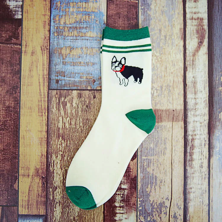 Корейские мужские носки с таксой, Мопсом, хлопковые мужские носки с забавным бульдогом, далматинским пуделем, щенком, животным, длинные носки, дешево - Цвет: Green