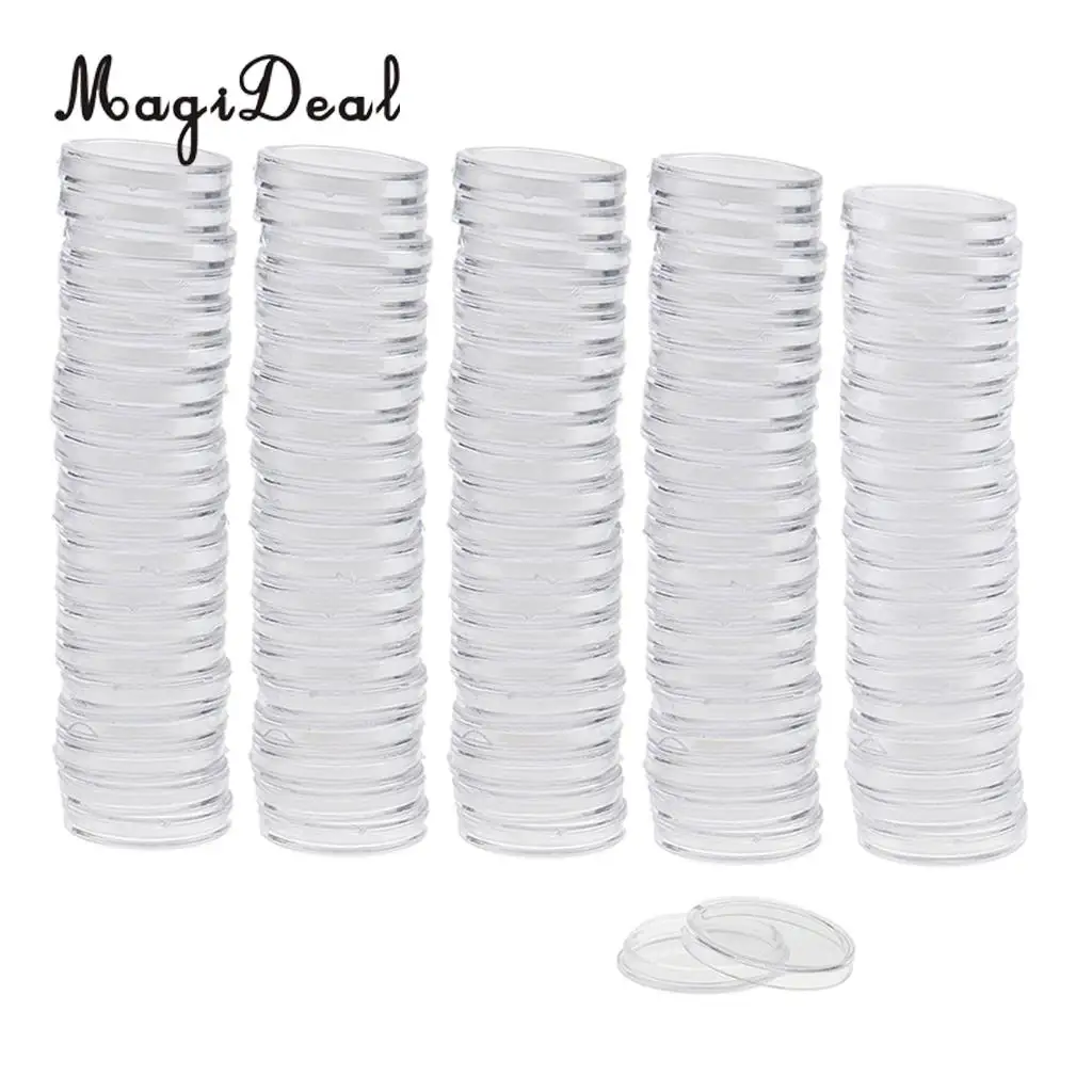 MagiDeal 200pcs Clear Round Plastic Coin Capsules Container Storage Holder Case 22mm