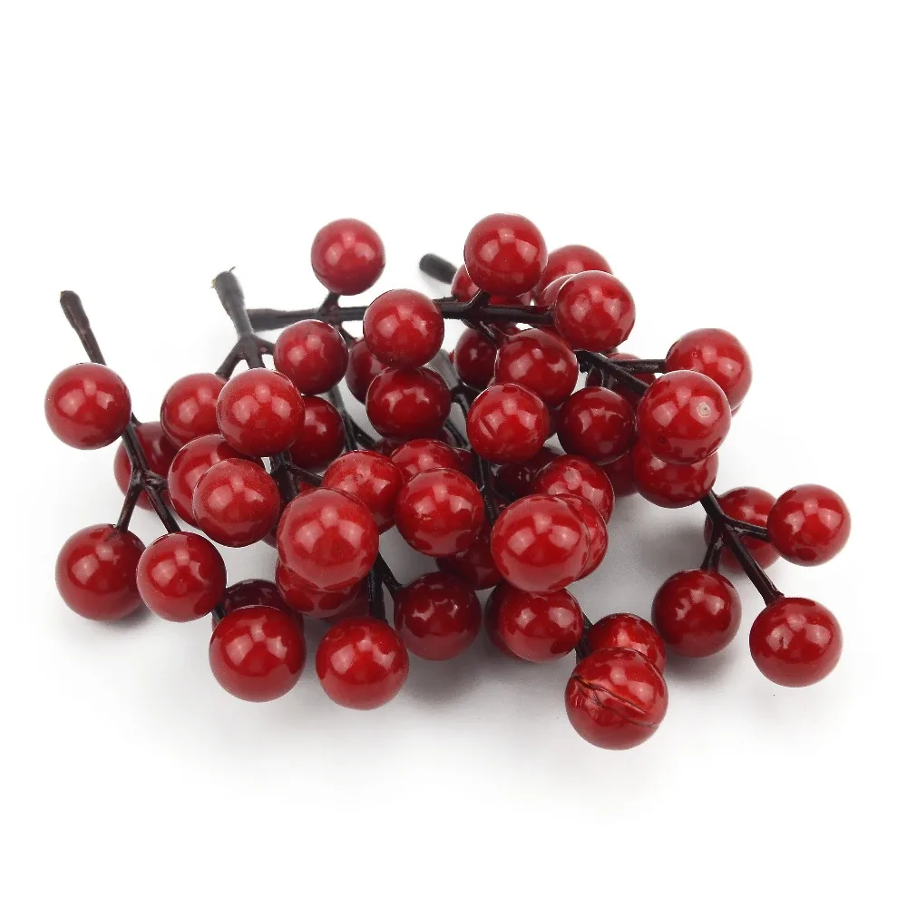 5pcs/7 Head Artificial mini Cherry Berries Pearl Stamen DIY Wedding Bouquet Christmas Decoration Simulation Fruit Crafts