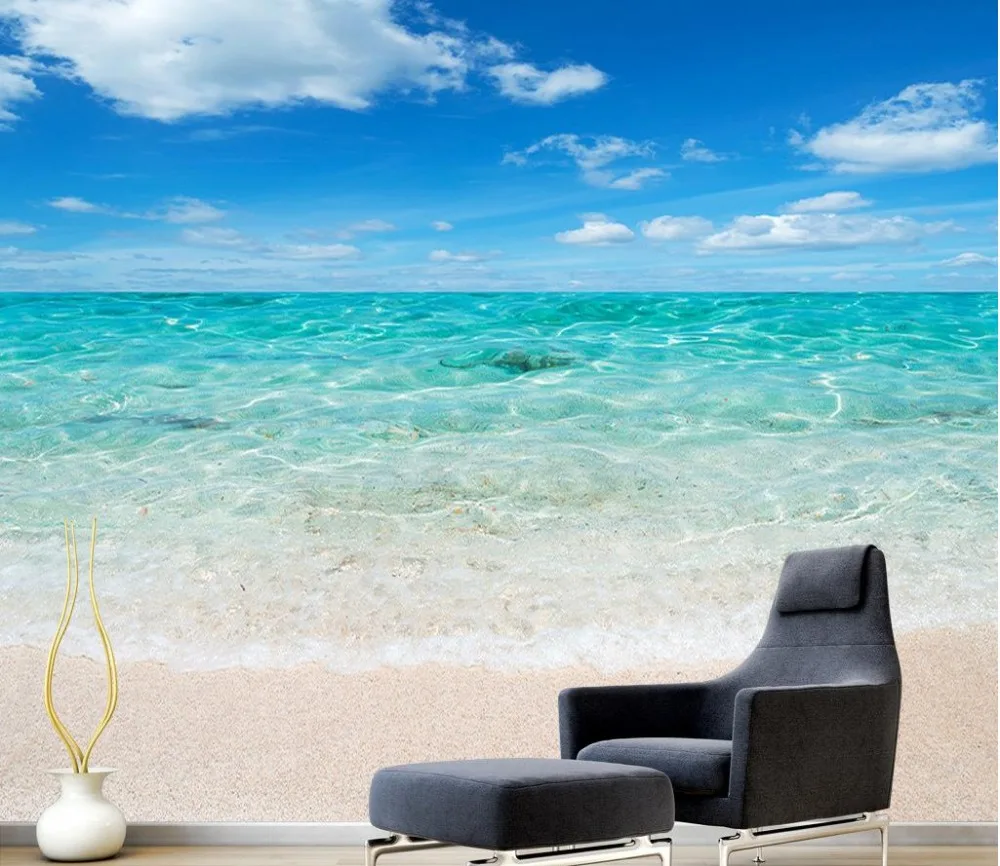 Custom 3d Wallpaper Seaside Scenery Mural Background Wall 3d Customized