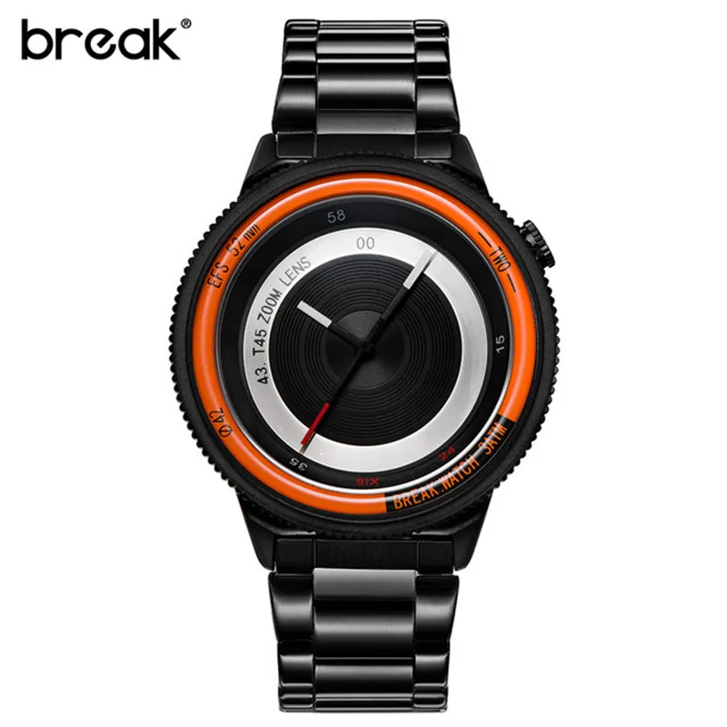 Break Orange модные повседневные мужские кварцевые часы Relojes из нержавеющей стали мужские наручные часы водонепроницаемые мужские часы черные - Цвет: steel orange