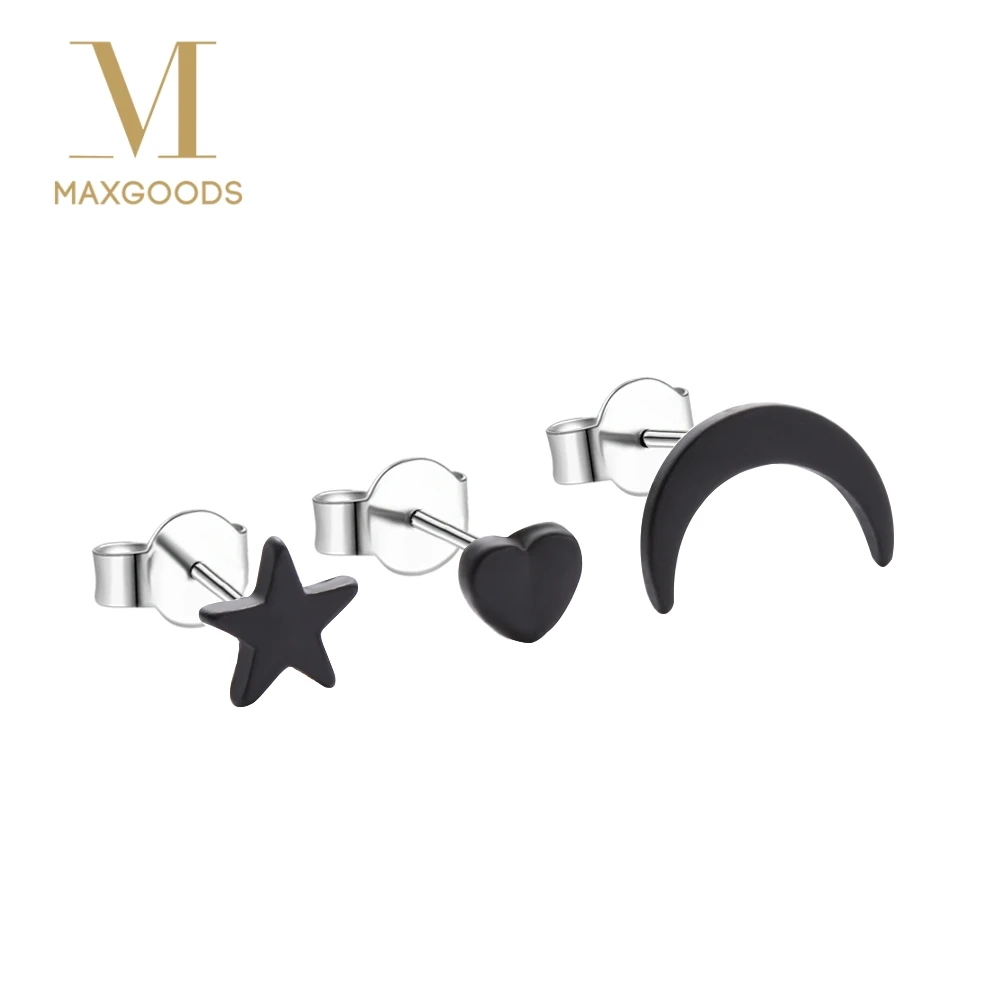

Cute New Romantic Small Gold/Silver/Black Star Moon Lovely Heart Shape Stud Earrings Women Party Girlfriend Gift