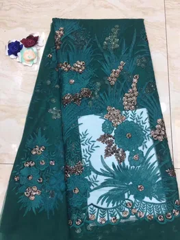 

african lace fabric with sequins 2019 latest sequin fabric high quality tulle sequins lace fabric for evening dressesc(FJ-5-19