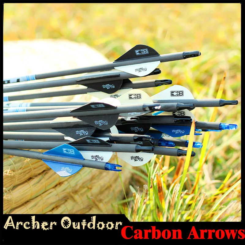 

12pcs Pure Carbon Arrows Spine 300 400 500 2inch Vanes ID 6.2mm Arrow Head 100gr Plastic Arrow Vanes For Compound Bow Hunting