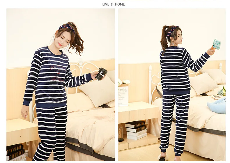 Women Autumn Spring Pajamas Long Sleeve Night Wear Clothes Stripe O-Collar Pajama Suits Women Nighty 2018 Sleeping Clothes JW337 (24)