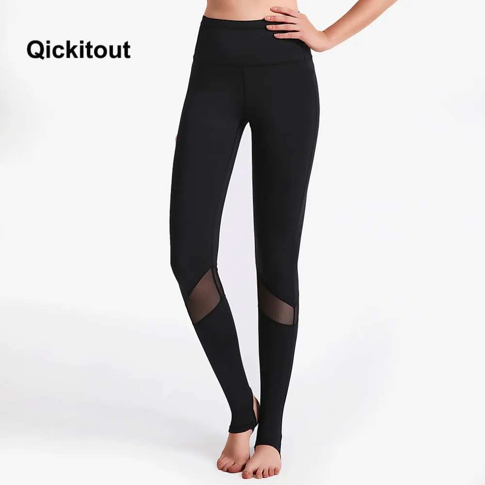

Women Stirrup Leggings Solid Black Mesh Patchwork Fitness Pants Hot Summer Long Leggings Dancing Workout 2018 Sexy Pants