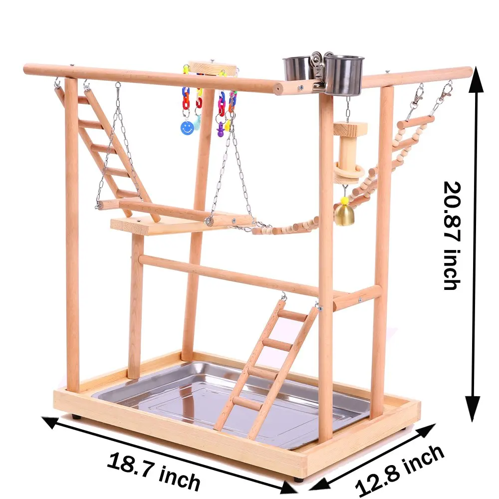 Bird Perch Nest Play Stand Gym for Parrots - Swing Bridge, Wood Climbing Ladders, and Playpen for Conures, Parakeets, Macaws, and African Parrots image 2