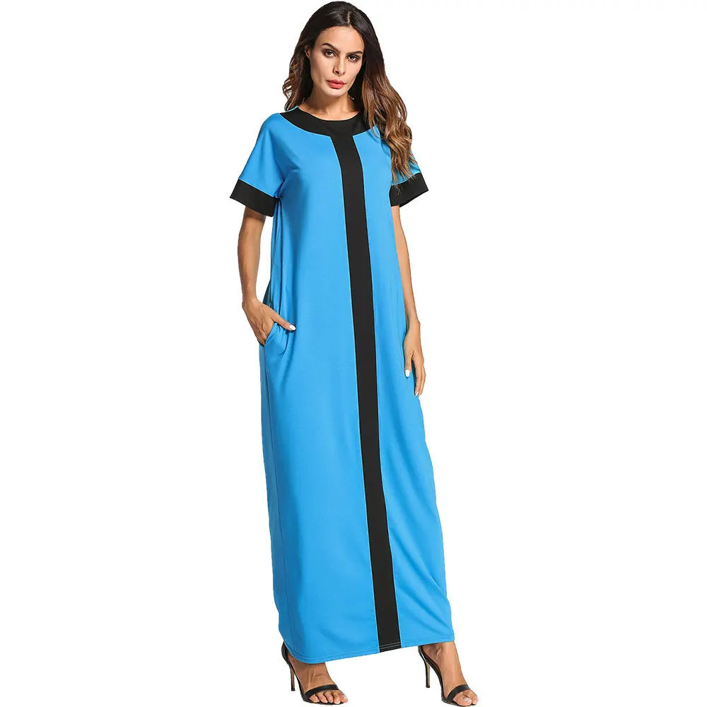 2019 летнее женское платье более Размеры d Цвет Блок короткий рукав плюс мусульманских абаи турецкий Кафтан Дубай повседневное Robe VKDR1162