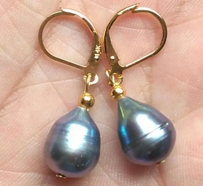 

BEAUTIFUL AAA 10-12MM BLACK BLUE PEARL DANGLE EARRING