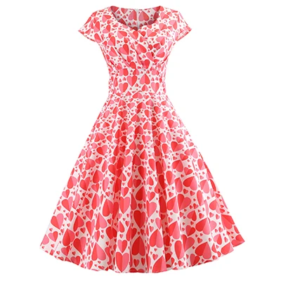 Летнее винтажное праздничное платье красное сердце птица цветочный принт халат Ретро Свинг Одри Хепберн 50s рокабилли платье Femme Vestidos - Цвет: 6