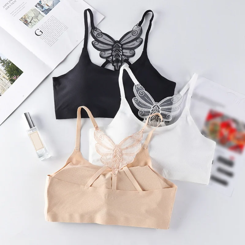 

Women 2019 New Fashion Butterfly Beauty Back Sexy Solid Bras Female Cozy Ice Silk Brethable Summer Seamless Elastic BH Bra