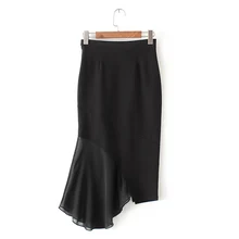 Универсальная Асимметричная юбка, корейская мода, шифоновая юбка, прошитая сумка, черная юбка, Faldas Largas Elegantes