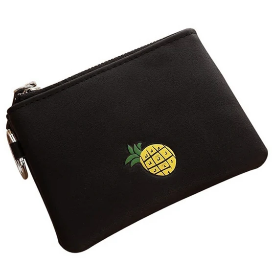 

HEBA Chic New Arrival Women Simple Black Short Wallet Fruit Pineapples Zipper Coin Change Bag