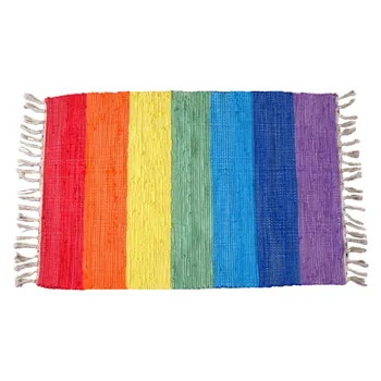 

Handmade Rainbow Rug Carpet Handwoven Natural Fiber Cotton Mat 1.3x2.3 Feet 40X70CM