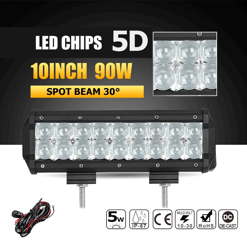 

Oslamp 5D 10" 90W LED Work Light Bar Spot Beam Offoad Led Driving Lamp Headlight 12v 24v Trucks Boat SUV ATV 4x4 4WD Led Bar