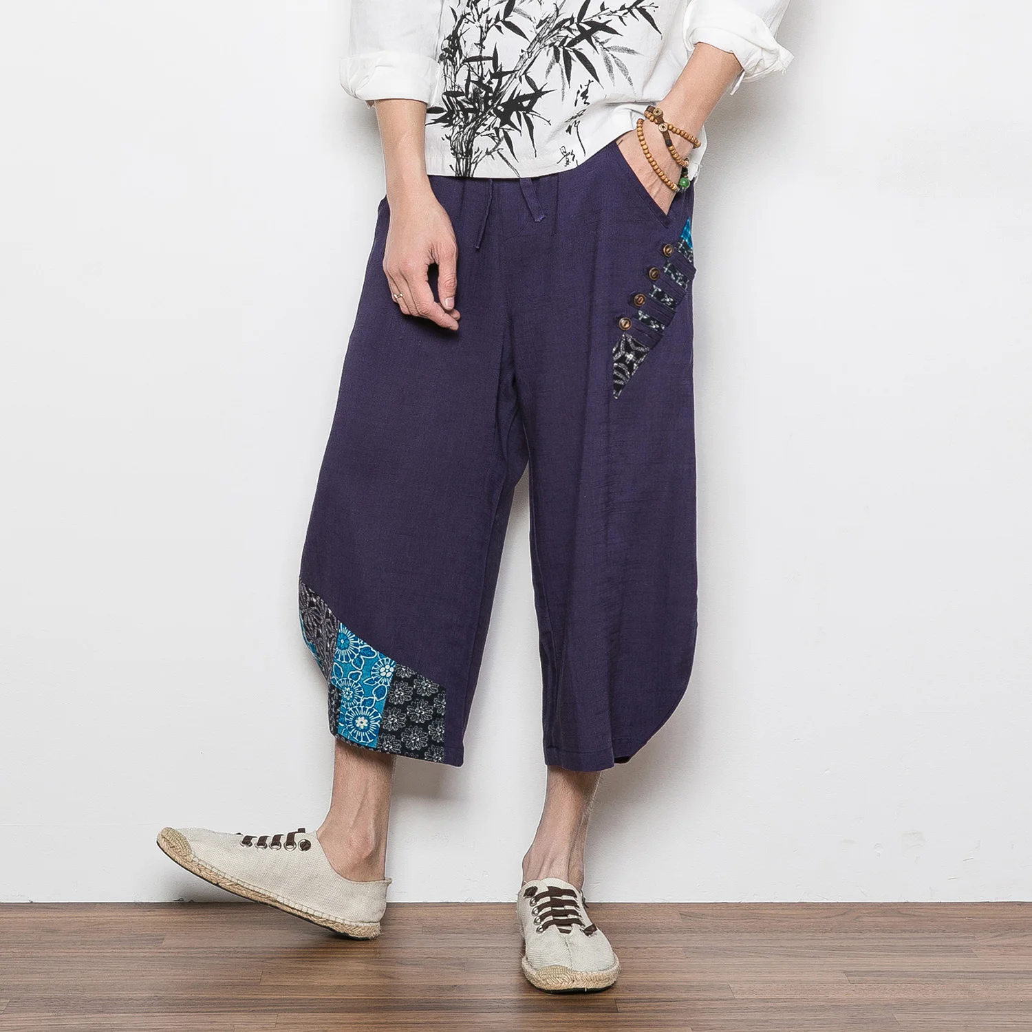 Белье девять свободные хлопковые штаны летние богемные Для мужчин свободные льняные шорты по колено шаровары Повседневное доска короткие штаны M-5XL