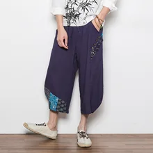 Белье девять свободные хлопковые штаны летние богемные Для мужчин свободные льняные шорты по колено шаровары Повседневное доска короткие штаны M-5XL