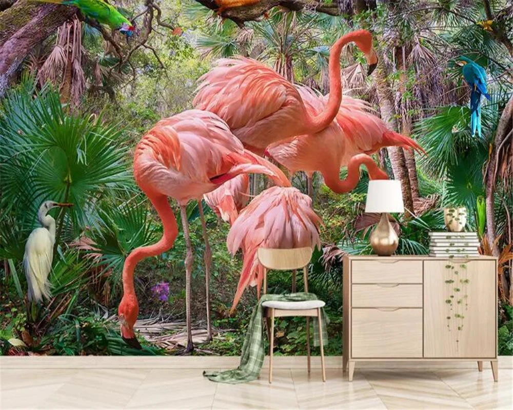 beibehang Stylish modern minimalist hand-drawn wallpaper tropical plant flamingo TV background wallpapers for living room behang plants for the people a modern guide to plant medicine