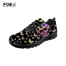 FORUDESIGNS zapatillas de deporte de moda Vintage para mujer, estampado de calaveras Punk, zapatos planos de malla ligera para chicas, zapatos Casuales