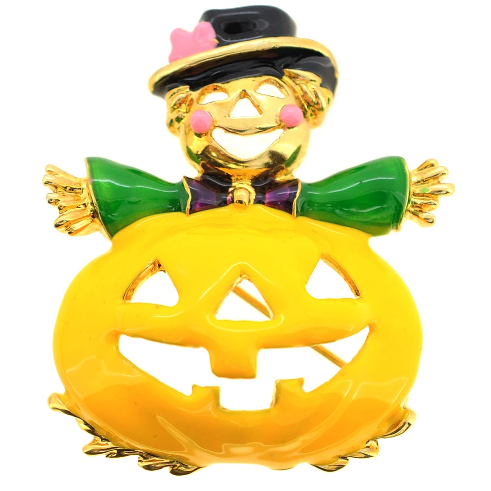 Fantasyard Halloween Pumpkin Brooch Pin - Yellow - 1.625 x 2 in.