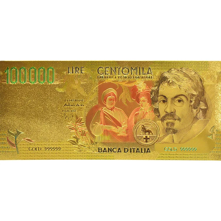 Китайский производитель, металлическая Золотая фольга, Банкнота,, 100 тысяч лир, итальянская цветная Золотая банкнота для коллекции