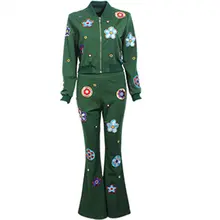 2016 woman spring autumn fashion elegant prints slim jacket +prints pants casual 2 piece set designer outfit D6874