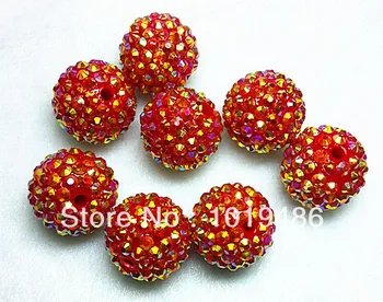

20MM Red color 100pcs / lot Chunky Resin Rhinestone Beads,Bling Resin Ball Beads, Chunky Beads for Chunky Kid Necklace Jewelry