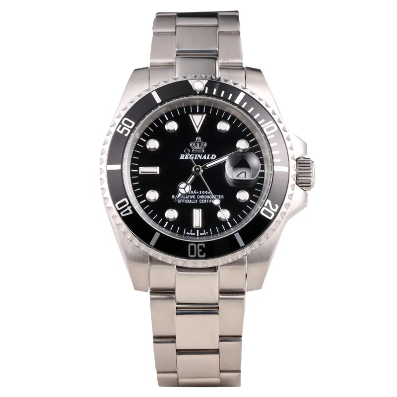 Мужские часы Топ бренд Реджинальд часы мужские спортивные часы вращающийся ободок GMT сапфировое стекло Дата часы из нержавеющей стали подарки - Цвет: black no box