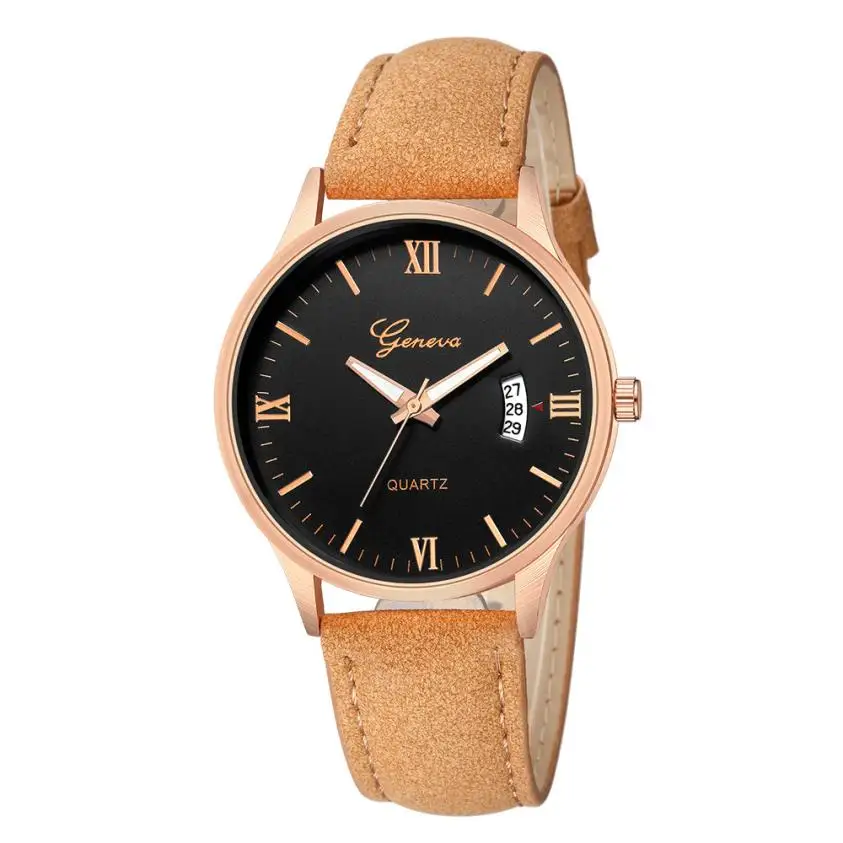 Geneva часы женские часы с римскими цифрами женские часы кожаные аналоговые кварцевые Авто Дата мужские наручные часы montres femmes# N03 - Цвет: Brown