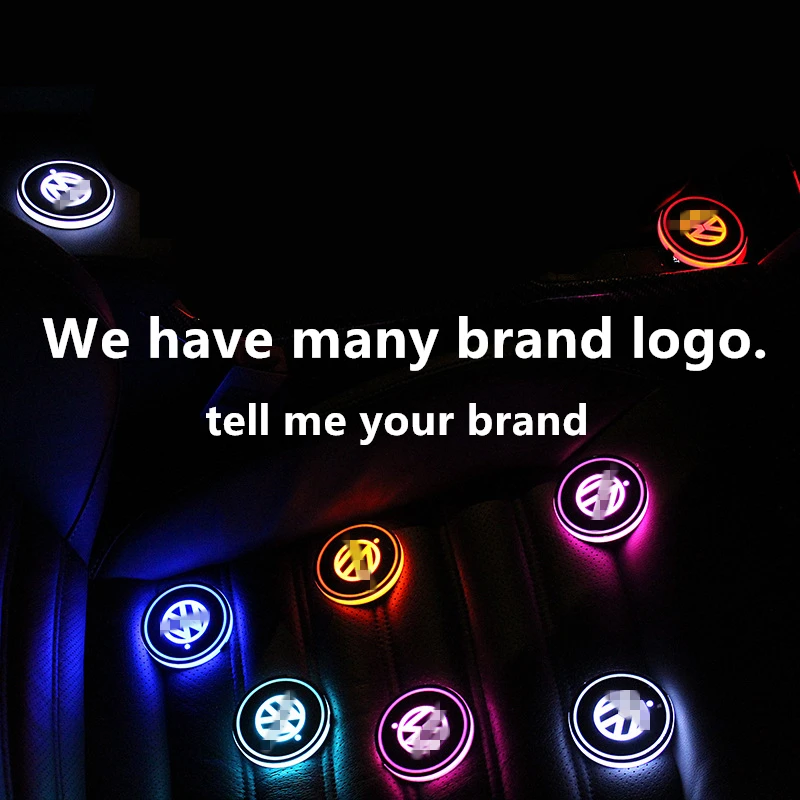 Koop Auto Anti Slip Waterdichte LED Auto Bekerhouder Mat Pad Fles Drankjes Coaster Sfeer Lamp met Auto Merk Logo USB opladen