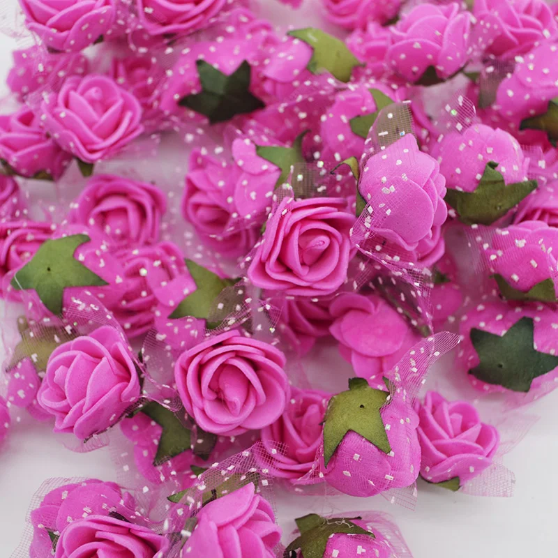 50 шт. 2 см мини ПЭ пены розы искусственные цветы для свадебной вечеринки украшения дома DIY плюшевый медведь венок Ремесло Цветок букет