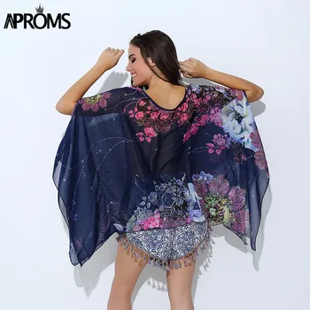 

Boho Batwing Sleeve Chiffon Blouse Women Casual Floral Print Loose Kimono Shirts Big Size Beach Tunic Tops Peplum Blusa Robe