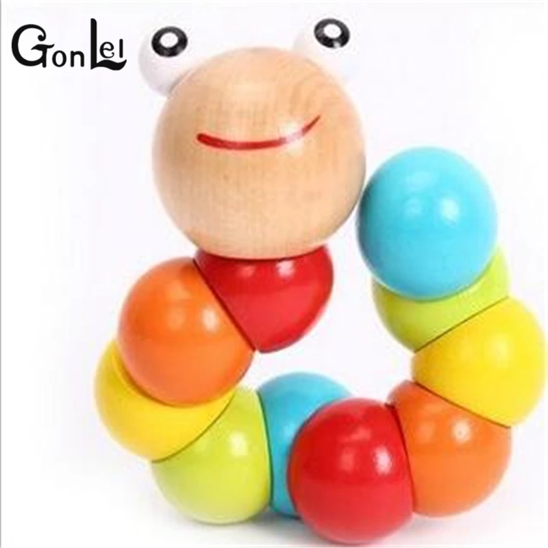 

GonLeI Montessori Learning Education Multicolour Magical Twisting Insect Child Toy Wooden Puzzle Baby train Fingers Flexibility